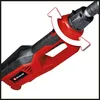 A close-up shot of a red and black power tool, likely a hedge trimmer, with a white background. An arrow graphic indicates a rotating motion. Náhled obrázku produktu