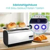 A toaster with bread rolls on a rack and croissants on a plate, set on a kitchen counter. Produktbild-Vorschau