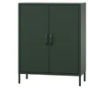 A dark green metal cabinet with two doors and four legs, displayed against a white background. Náhľad obrázku produktu