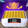 An incubator for eggs with a digital display and controls, set against a purple background with animated eggs. Náhľad obrázku produktu