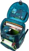 An open school backpack with its contents visible, including notebooks, folders, and a pencil case. Anteprima dell’immagine prodotto