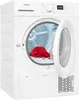 A white Exquisit brand tumble dryer with the door open, showing a red towel inside. The control panel and digital display are visible at the top. Produktbild-Vorschau