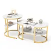 Two nesting coffee tables with marble-look tops and gold metal frames, displayed on a white background. Produktbild-Vorschau