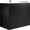 A black reception desk with a small potted plant and a laptop on top. Produktbild-Vorschau