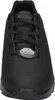 A close-up, front-facing view of a black Skechers sneaker. Voir les images du produit