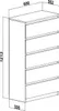 A line drawing of a white chest of drawers with dimensions indicated. Produktbild-Vorschau