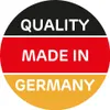 A circular badge with three horizontal stripes. The top stripe is black with white text 'QUALITY'. The middle stripe is red with white text 'MADE IN'. The bottom stripe is yellow with white text 'GERMANY'. Anteprima dell’immagine prodotto