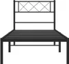 A black metal bed frame with a headboard, shown from the front on a white background. Podgląd zdjęcia produktu