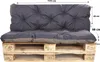 A dark gray cushion set for a pallet sofa, placed on wooden pallets. Produktbild-Vorschau