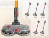 A collage showing a vacuum cleaner mop attachment and several different models of Dyson vacuum cleaners. Produktbild-Vorschau