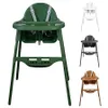 A collage of different colored high chairs, with the main focus on a green high chair. Produktbild-Vorschau