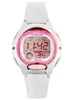 A digital watch with a white band and pink accents on a white background. Produktbild-Vorschau