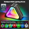 A triangular RGB lighting device with multiple lighting modes displayed. Produktbild-Vorschau