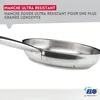 A close-up view of a stainless steel frying pan with text overlays highlighting its features. Anteprima dell’immagine prodotto