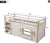 A diagram showing the dimensions of a loft bed with a storage unit underneath. Voir les images du produit