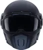 A front view of a black matte motorcycle helmet with a dark tinted visor. Voir les images du produit