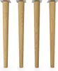 Four wooden furniture legs with metal mounting plates are shown against a white background. Produktbild-Vorschau