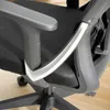 A close-up view of the side and back of a black office chair, showing the mesh fabric, armrest, and frame. Voir les images du produit