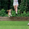 A dog jumps over a small fence in a garden while a person runs behind it. Náhľad obrázku produktu