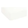 A close-up, angled view of a white fitted sheet against a white background. Produktbild-Vorschau