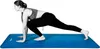 A woman is performing a yoga pose on a blue yoga mat. Produktbild-Vorschau