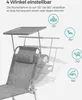 A diagram showing the adjustable angles of a lounge chair, with icons representing different reclining positions. Produktbild-Vorschau