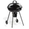 A black kettle-style charcoal grill with a silver stand and wheels, shown on a white background. Produktbild-Vorschau