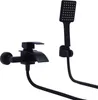 A black bathroom faucet with a shower head and hose, isolated on a white background. Náhled obrázku produktu
