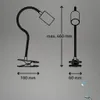 Diagram and illustration of a clip-on desk lamp with dimensions. Produktbild-Vorschau
