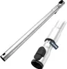 A silver metal vacuum cleaner extension tube with a black button and a blue tag. Produktbild-Vorschau
