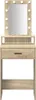 A vanity table with a mirror and lights. Voir les images du produit