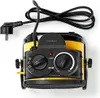 A yellow and black industrial ceramic fan heater with controls and a power cord is shown against a white background. Produktbild-Vorschau