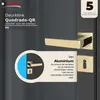 A close-up of a gold door handle and lock mechanism on a dark gray door, with marketing text and graphics. Produktbild-Vorschau