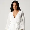 John Zack Elegantes weißes Kleid mit langen Ärmeln und Produktbild-Vorschau 3