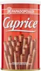 A close-up of a red tin can of Papadopoulos Caprice Classic wafer rolls. Voir les images du produit