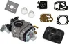 A collection of carburetor parts and a carburetor, laid out on a white background. Podgląd zdjęcia produktu