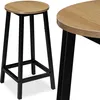 A close-up view of a modern bar stool with a wooden seat and black metal legs. Náhled obrázku produktu