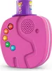 A pink elephant-shaped Bluetooth speaker for children, with a purple top hat featuring cartoon characters on top. Produktbild-Vorschau