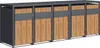A row of five modern trash bins with wooden-look fronts and gray metal frames, presented on a white background. Náhled obrázku produktu
