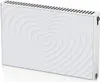 A white radiator cover with a raised heart pattern, viewed from a diagonal angle. Produktbild-Vorschau