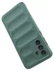 A green phone case with a textured back is shown against a white background. Produktbild-Vorschau