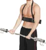A man is shown performing bicep curls with a barbell while wearing an arm blaster. Náhľad obrázku produktu