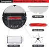 A collage of a robot vacuum cleaner and its replacement parts, with labels indicating each part. Voir les images du produit