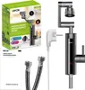A product shot featuring the Vayox kitchen faucet water heater, its packaging, and accessories. Produktbild-Vorschau