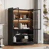 A modern black display cabinet with glass doors and LED lighting, filled with decorative items and books, placed in a well-lit room with a window view. Anteprima dell’immagine prodotto