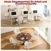 Two scenes showing white office chairs and desks in a modern setting, and a round dining table with chairs in a home setting. Náhled obrázku produktu