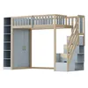 A loft bed with integrated storage and stairs, shown against a white background. Voir les images du produit