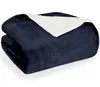 A folded dark blue sherpa blanket with a white sherpa lining is shown against a white background. Náhľad obrázku produktu