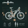 Diagram of an e-bike with dimensions and specifications, including recommended rider height. Produktbild-Vorschau