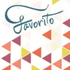 A graphic design with the word "Favorito" written in cursive script, set against a background of geometric triangles in various pastel colors. Produktbild-Vorschau